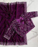 Jona , Premium Star Georgette saree with Lucknowi embroidery sequins work border and Stitched Blouse -SLC001LS