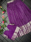 Soft silk kanchipuram Lehenga with ready-made side open off sleeves blouse for Little Girls -TREND001LKA