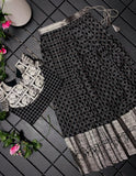Black  Soft silk kanchipuram Lehenga with ready-made side open off sleeves blouse for Little Girls -TREND001LBL
