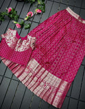Pink Soft silk kanchipuram Lehenga with ready-made side open off sleeves blouse for Little Girls -TREND001LKP