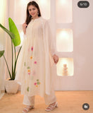 White Lilya , Mul-Cotton Full flair Anarkali Kurti Pant Dupatta set for women -ANUB001KPD