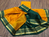 Leela , Golden Yellow and Green Color combination Pure Mysore Silk Saree -SACH001YG