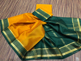 Leela , Golden Yellow and Green Color combination Pure Mysore Silk Saree -SACH001YG