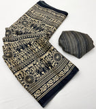 Black Designer Modal Satin Printed Saree for women -GARI001MS
