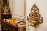 Lord Ganesha in Brass with Intricate carvings and a Oil lamp -HRH001GOL
