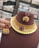Madhumitha , Matte Gold Finish Pearl Choker Necklace Set for women -LUCKY001CNGR