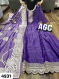 Premium heavy quality tissue shimmer gown detailed with zari embroidery with dupatta -FOF001VD