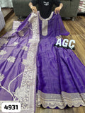Premium heavy quality tissue shimmer gown detailed with zari embroidery with dupatta -FOF001VD