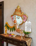 Wall Painted Lord Ganesha Face Wooden Figurine -HRH001GWD