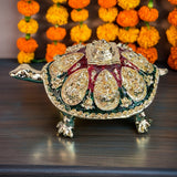 Gold Plated Tortoise in Green and Red meena work with Ashtalakshami Engraved and Shree Meru Yantra -HRH001GT