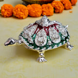 Silver  Plated Tortoise in Green and Red meena work with Ashtalakshami Engraved and Shree Meru Yantra -HRH001ST
