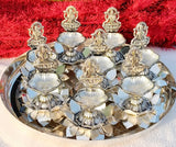 Antique German silver Ashtalaxmi lotus Diya aarti thali set for Puja-AKSH001SS