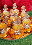 Antique German silver Ashtalaxmi Golden lotus Diya aarti thali set for Puja-AKSH001SG