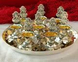 Antique German silver Ashtalaxmi lotus Diya aarti thali set for Puja-AKSH001SS