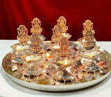 Antique German silver Ashtalaxmi lotus Diya aarti thali set for Puja-AKSH001SS