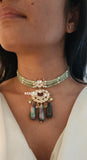 Masaba , Real stone over sized dropped beads and agate real pista beads Choker Set -JAYDU001SB