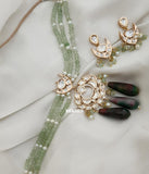 Masaba , Real stone over sized dropped beads and agate real pista beads Choker Set -JAYDU001SB