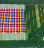 Sharada , Pure Kanchipuram Silk Hand Woven 2G Pure Zari Multi Checks Pattu weaving KORVAI border with rich pallu-SACH001KP