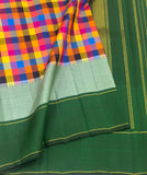 Sharada , Pure Kanchipuram Silk Hand Woven 2G Pure Zari Multi Checks Pattu weaving KORVAI border with rich pallu-SACH001KP