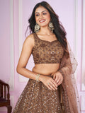 Golden Lady , Elegant Brown Net Lehenga Set for women -SSS001GL