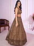 Golden Lady , Elegant Brown Net Lehenga Set for women -SSS001GL