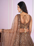 Golden Lady , Elegant Brown Net Lehenga Set for women -SSS001GL