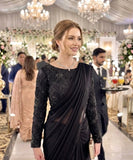 Black Beauty , Beautiful designer saree in Black color with Ribbon beads designer worked blouse-MISS001BS'
