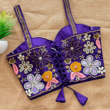 Violet Ready made Blouse with Beautiful handcrafted  real mirror touch up and heavy thread work -SOC001VB