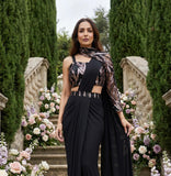 Dreena ,  Black Real Premium Lycra Ready to wear Saree with Fully stitched Blouse -GARI001RWS