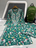 SR Chikankari, Agave Blue shade Mulmul Printed Palazo Set for women -JASH001MPE
