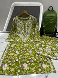 SR Chikankari, Green shade Mulmul Printed Palazo Set for women -JASH001MPC