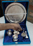 Set of 100 , D.S Metal Mart  German Silver Engraving Pooja Thali Set (7 Pcs)-DS001PCA