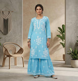 Light Blue Exclusive Rayon Kurti Gharara set for women -FOF001KGBLL