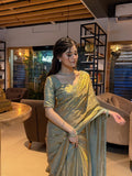 Pure soft Fandy Satin Silk Saree with Rose Gold Beads work - SOC001FS