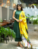 Handloom A-Line Kurti in Trendy Halter Neck with Palazo and Mul Duppatta - DP001KPD