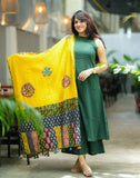Handloom A-Line Kurti in Trendy Halter Neck with Palazo and Mul Duppatta - DP001KPD