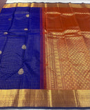 Madhumitha , Blue Kanjivaram Silk Saree with Small Golden Cheks-SACHI001GC
