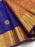 Madhumitha , Blue Kanjivaram Silk Saree with Small Golden Cheks-SACHI001GC