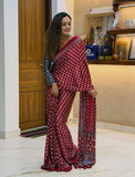 Chandni , Red Ajrakh Gajji Bandej Soft Silk Saree with Mirror work - SOC001RS