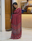 Chandni , Red Ajrakh Gajji Bandej Soft Silk Saree with Mirror work - SOC001RS