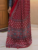 Chandni , Red Ajrakh Gajji Bandej Soft Silk Saree with Mirror work - SOC001RS