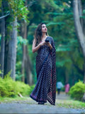 Damini , Black Ajrakh Gajji Bandej Soft Silk Saree with Mirror work - SOC001BS