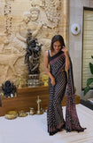 Damini , Black Ajrakh Gajji Bandej Soft Silk Saree with Mirror work - SOC001BS