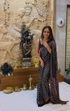 Damini , Black Ajrakh Gajji Bandej Soft Silk Saree with Mirror work - SOC001BS