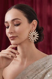 Monika , elegant Big Size Antique Gold Finish Polki Kundan  Statement Earrings with Back clip for women -SONAM001SE