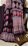 Modal Ajrakh Hand Block Print Saree With Original Mirror Work -PRS001BS