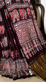 Modal Ajrakh Hand Block Print Saree With Original Mirror Work -PRS001BS