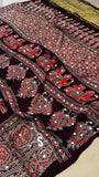 Modal Ajrakh Hand Block Print Saree With Original Mirror Work -PRS001BS