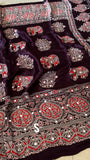 Modal Ajrakh Hand Block Print Saree With Original Mirror Work -PRS001BS