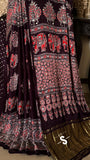 Modal Ajrakh Hand Block Print Saree With Original Mirror Work -PRS001BS